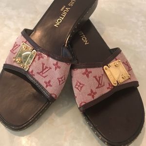 Classic Louis Vuitton Canvas/Wooden Slides/Mules